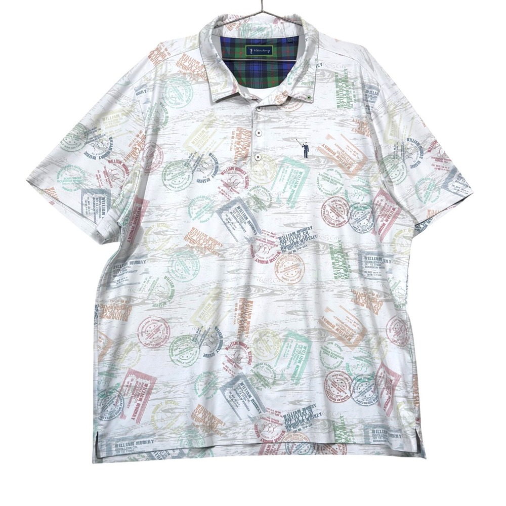 William Murray Polo Shirt 2XL bourbon Distillery AOP Print Golf Performance